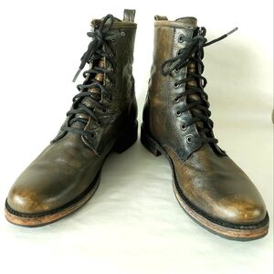 Frye Women’s Lace-Up Leather Combat Boots in olive leather